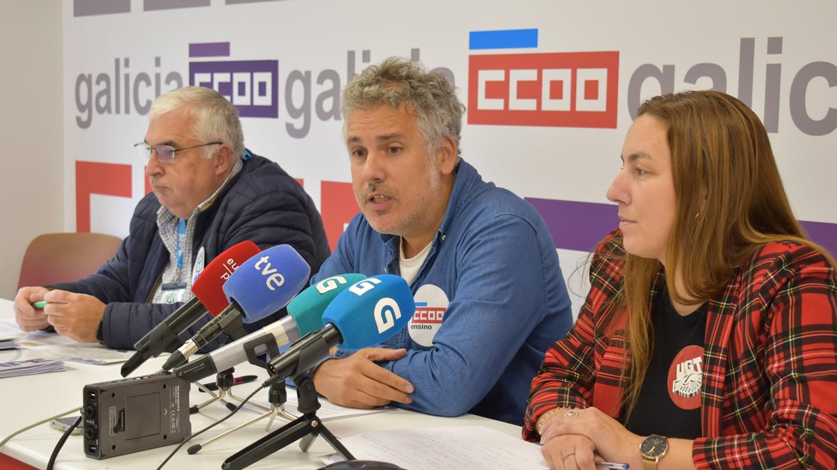 De esq. a der., Julio Daz (ANPE), Borja Campos (CCOO) e Sandra Montero (UGT)